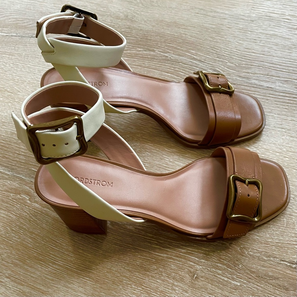 Nordstrom Leather Lancaster Ankle-Strap Heeled Sandal 7